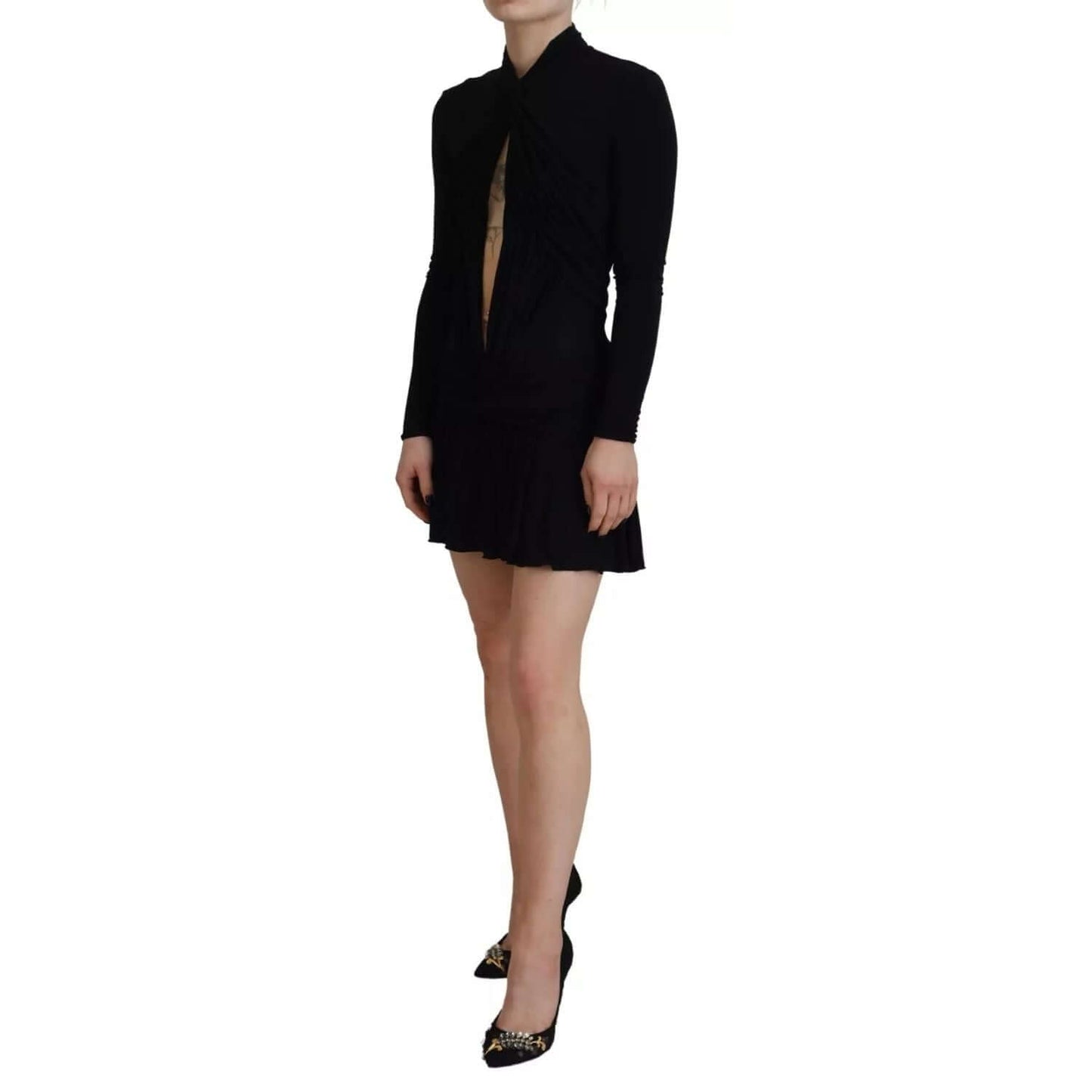 Dsquared² Black Viscose Long Sleeves Cut Out Mini Dress