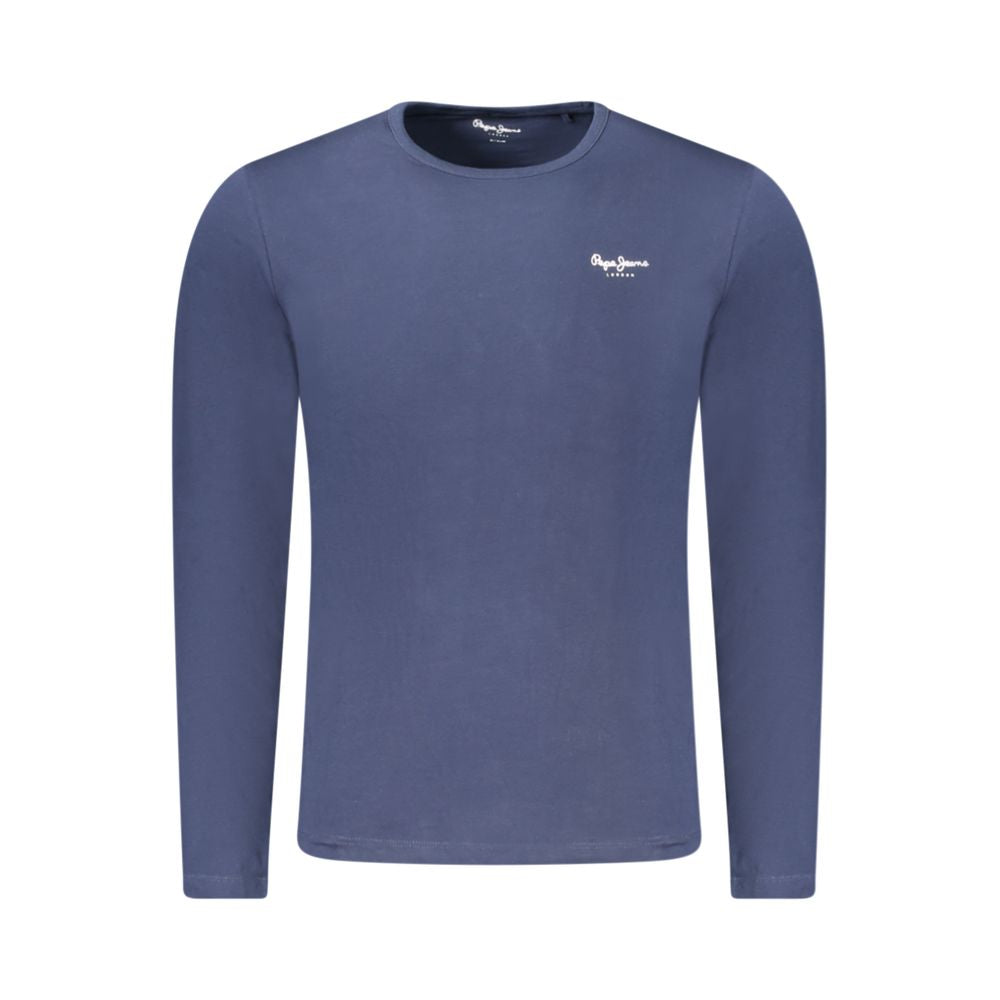Pepe Jeans Blue Cotton T-Shirt, long sleeve, slim fit, crew neck, with logo print, 70% sustainable cotton