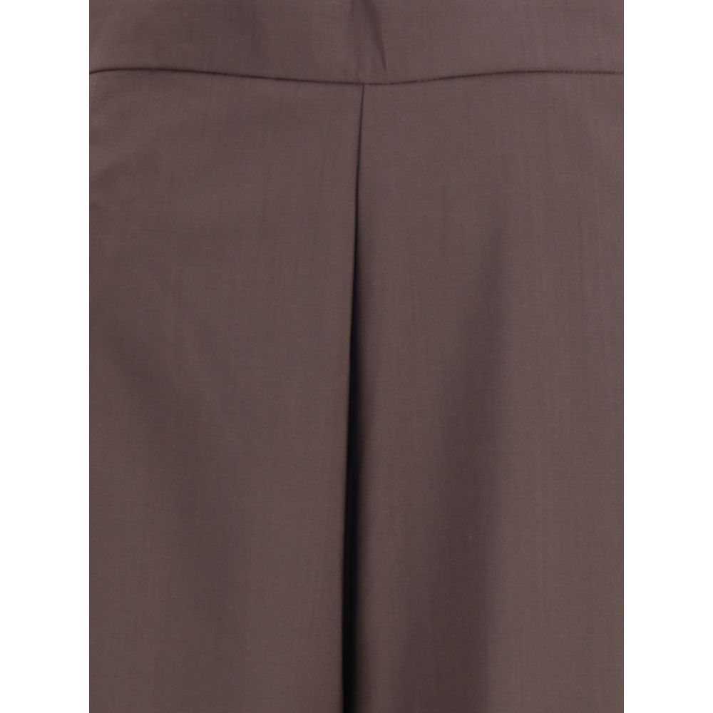 Di Stavnitser Brown Fleece Wool Casual Pants featuring side zipper closure and wide leg design for a sophisticated look.