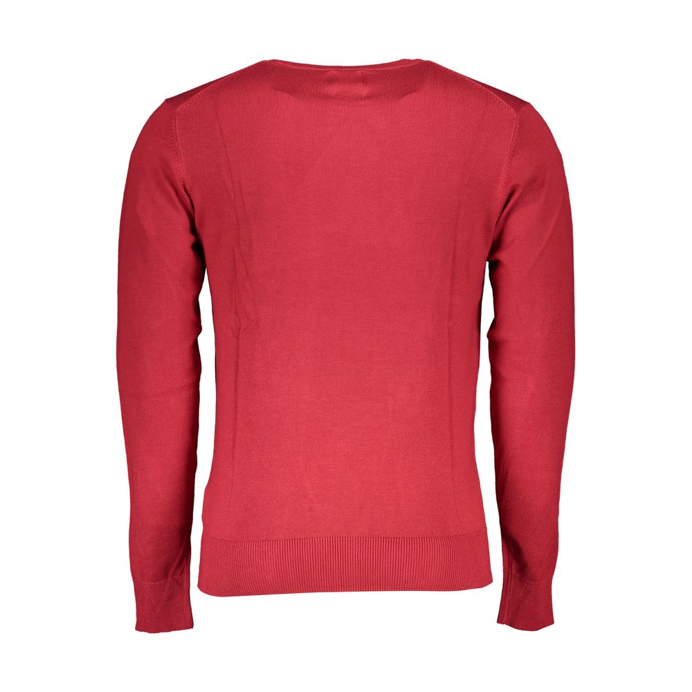 Gianmarco Venturi Red Viscose Sweater with long sleeves, crew neck, and logo embroidery