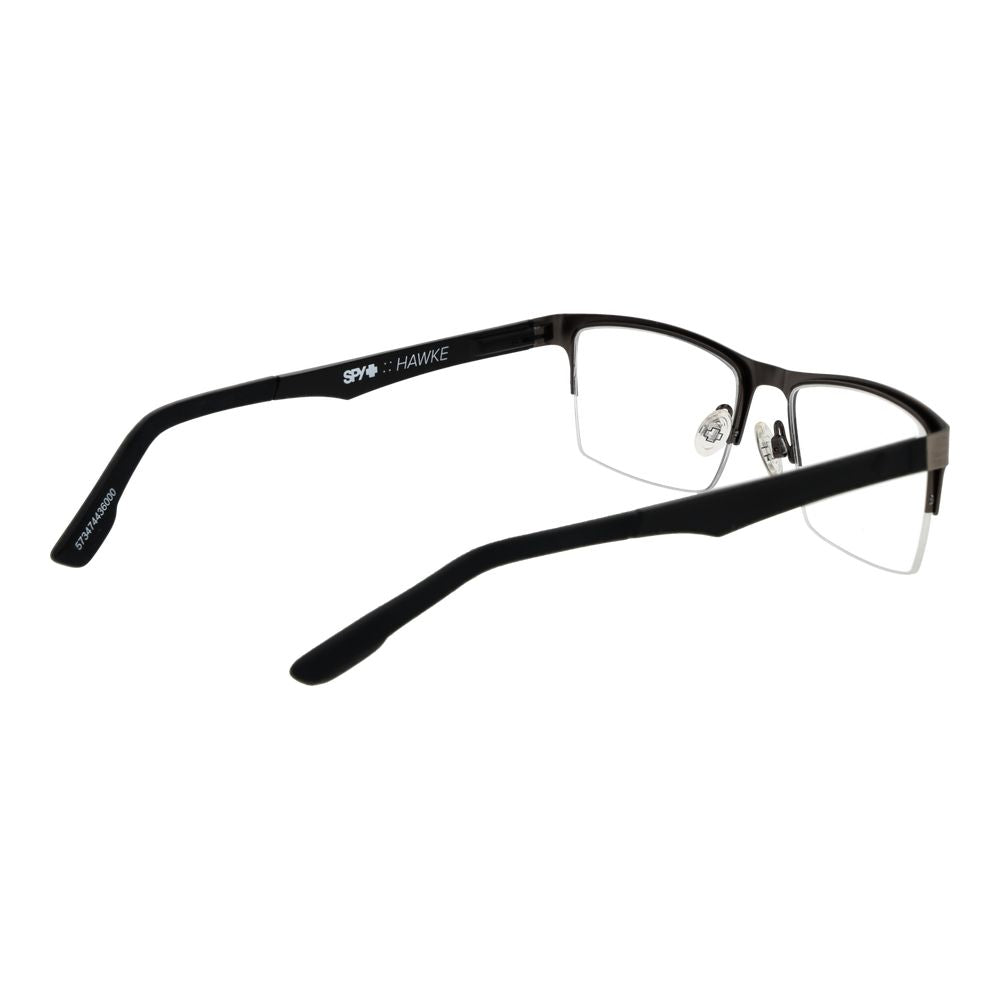 Spy Gray Plastic Glasses (Frames) for men in gunmetal with half-rim, rectangle style, demo lenses, and spring hinge.