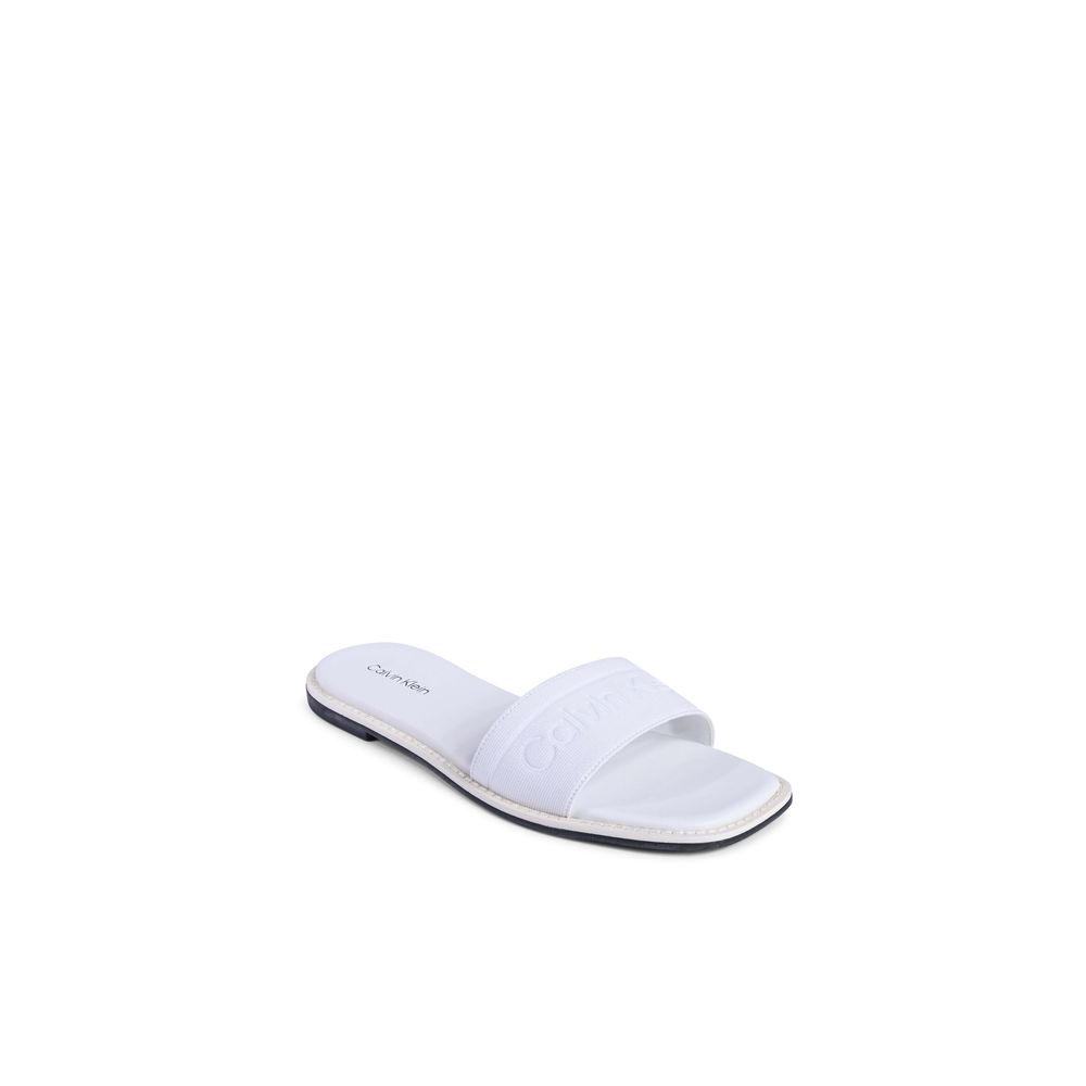 Calvin Klein White Recycled Polyester Sandals for women, featuring a stylish design made with 70% recycled polyester and 30% natural rubber.