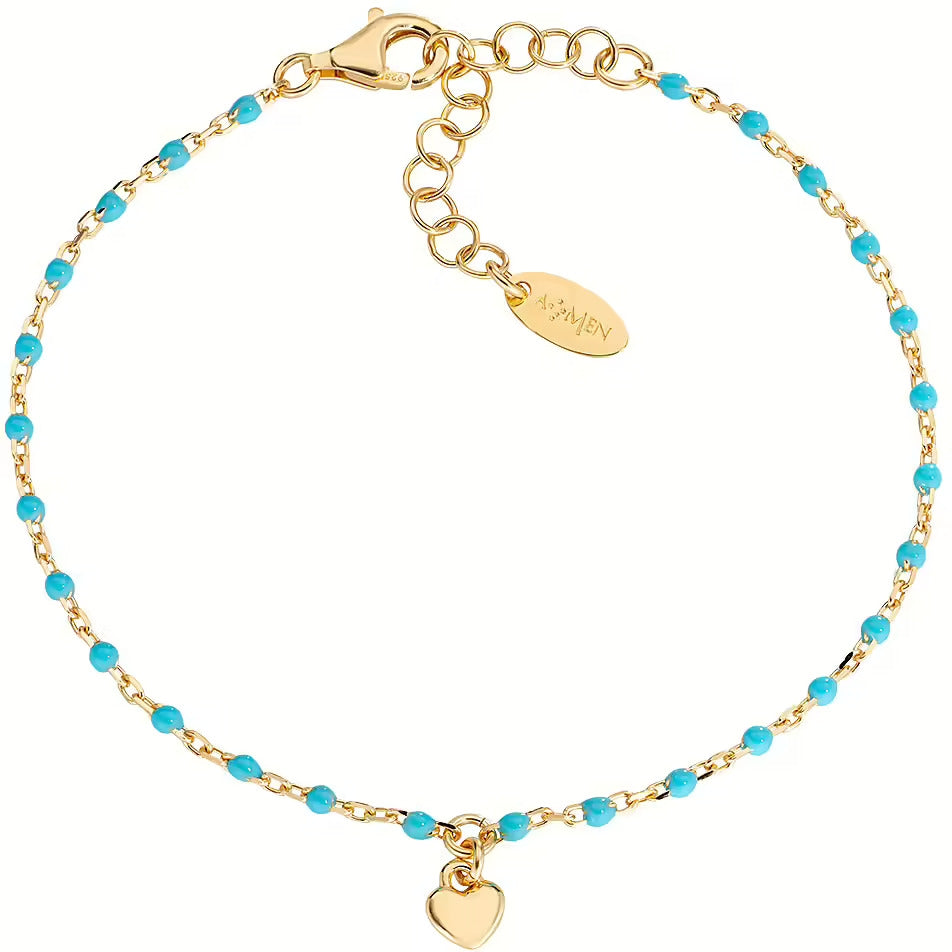 Gold and turquoise bracelet with heart charm, AMEN JEWELRY Mod. BRSMCUGT3