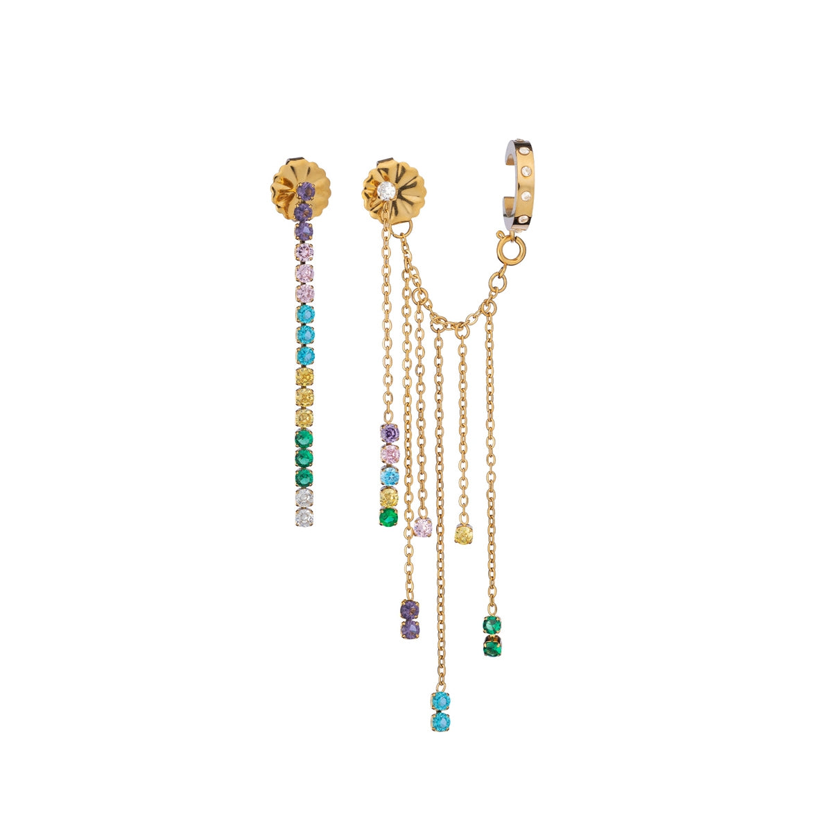 AN JEWELS JEWELRY Mod. AB.EP004 gold earrings with colorful gemstones and chain design