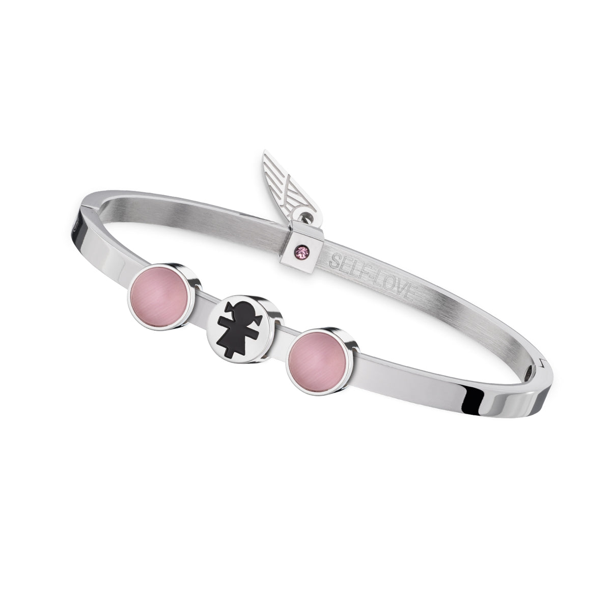 AN JEWELS JEWELRY Mod. ANPULSEIRALI21 silver bracelet with pink accents and wing detail.