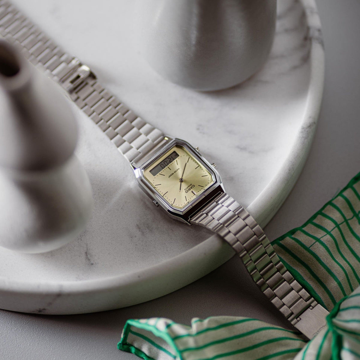 CASIO VINTAGE Mod. EDGY COLLECTION SUNRAY DIAL - GREEN LEMON AQ-230A-9AMQYES