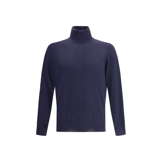 Brunello Cucinelli Blue Fleece Wool Turtleneck sweater with ribbed design and elegant finish, ideal for refined looks.