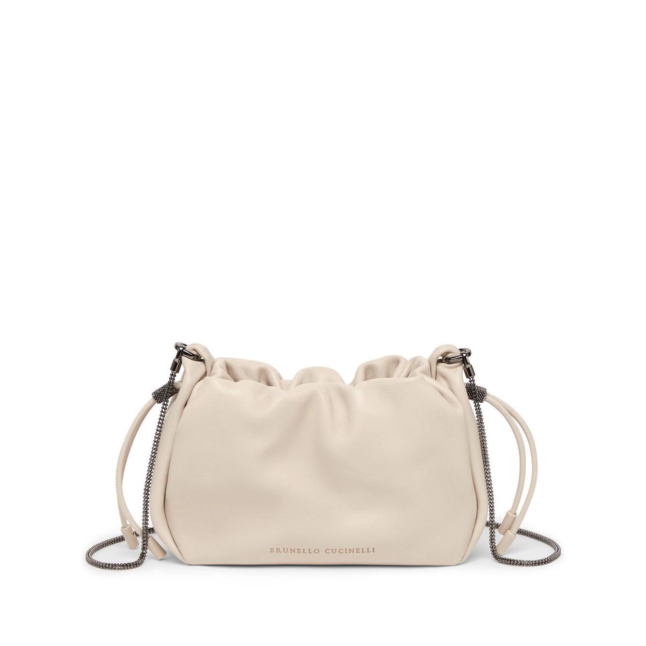 Brunello Cucinelli Bucket Mellow mini bag in Soft leather with Precious Chain MBGPD2667C8905-P25