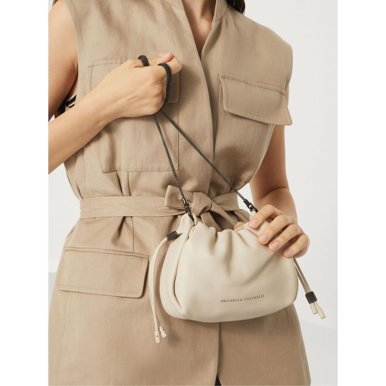 Brunello Cucinelli Bucket Mellow mini bag in Soft leather with Precious Chain MBGPD2667C8905-P25