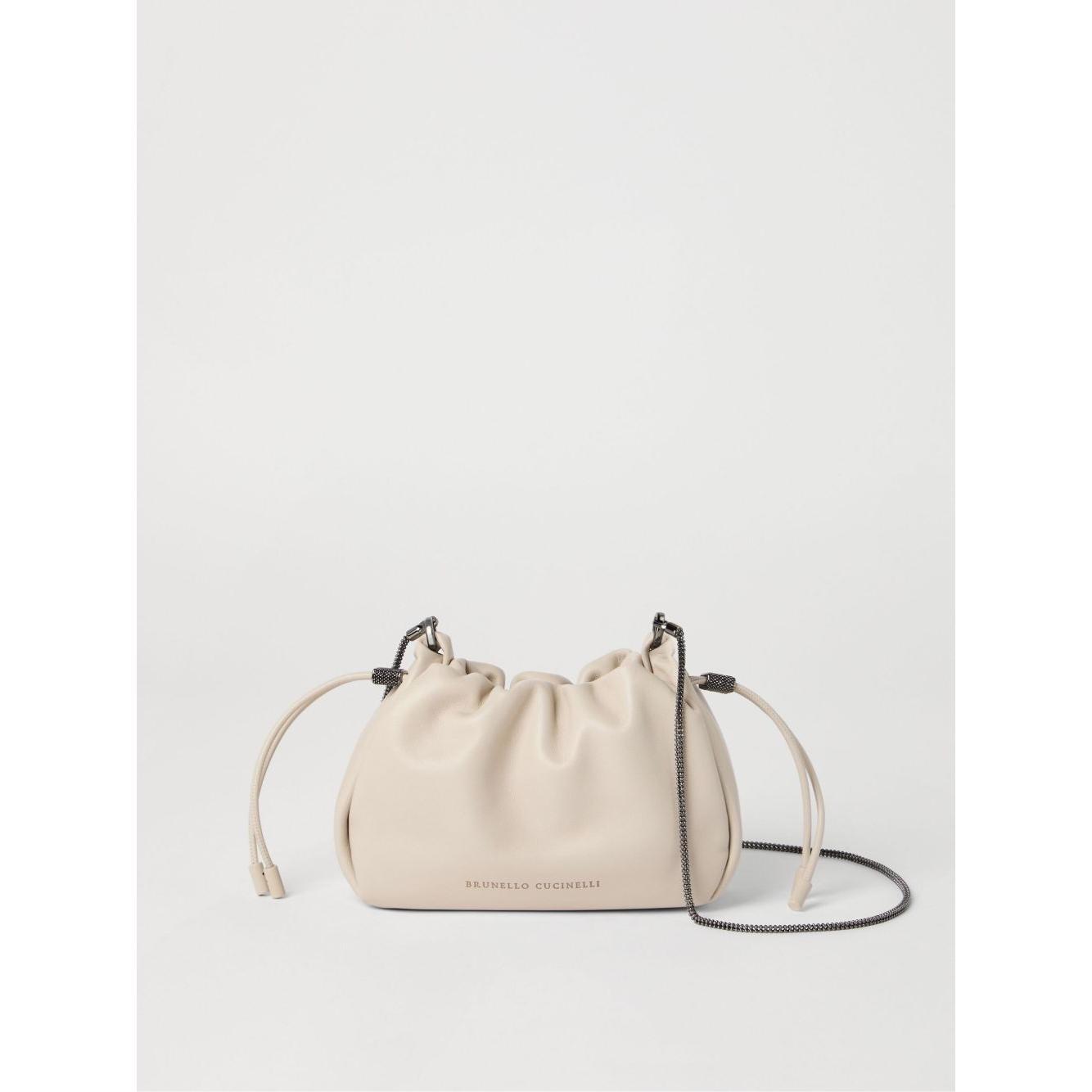 Brunello Cucinelli Bucket Mellow mini bag in Soft leather with Precious Chain MBGPD2667C8905-P25