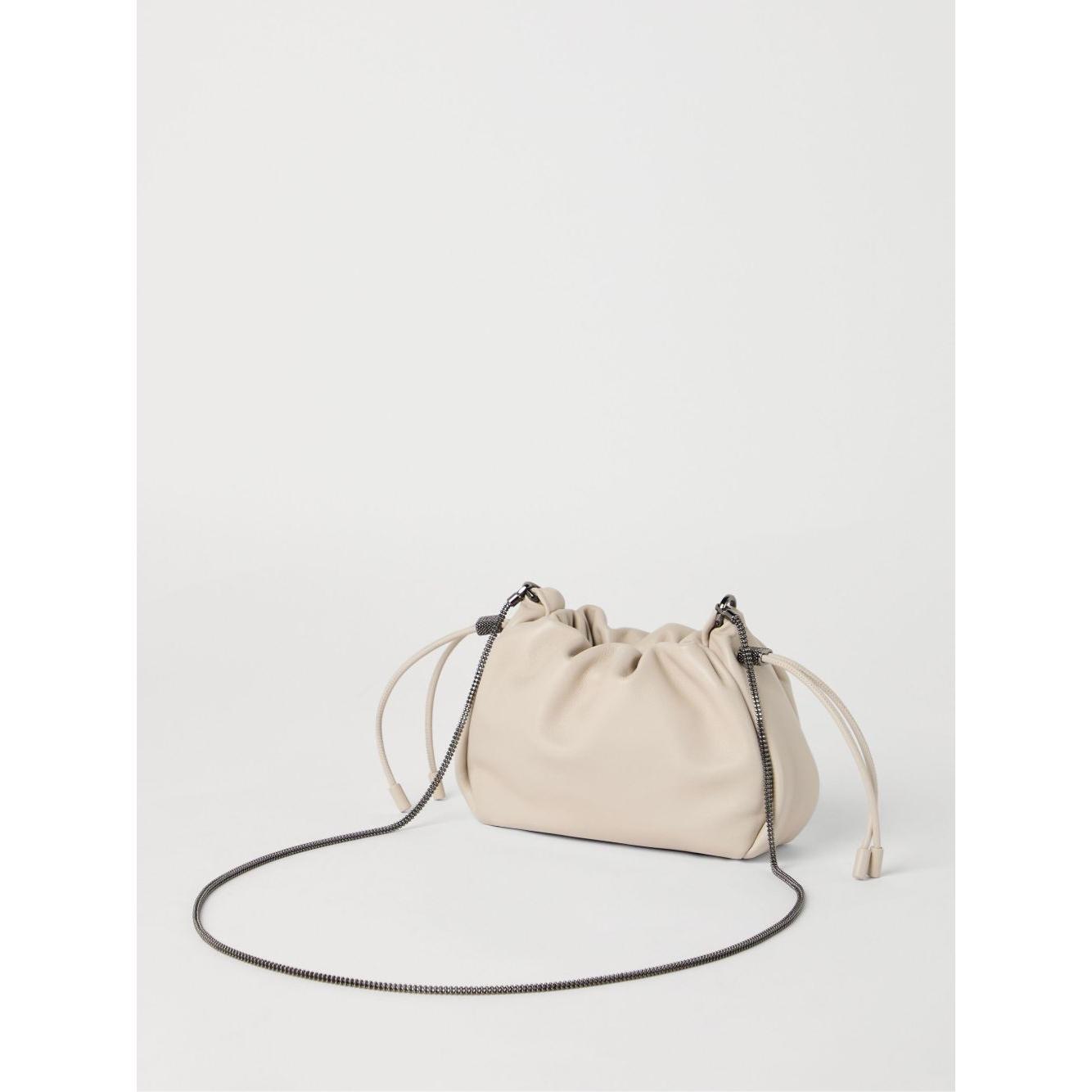 Brunello Cucinelli Bucket Mellow mini bag in Soft leather with Precious Chain MBGPD2667C8905-P25