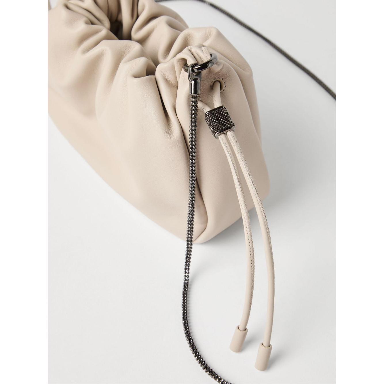 Brunello Cucinelli Bucket Mellow mini bag in Soft leather with Precious Chain MBGPD2667C8905-P25