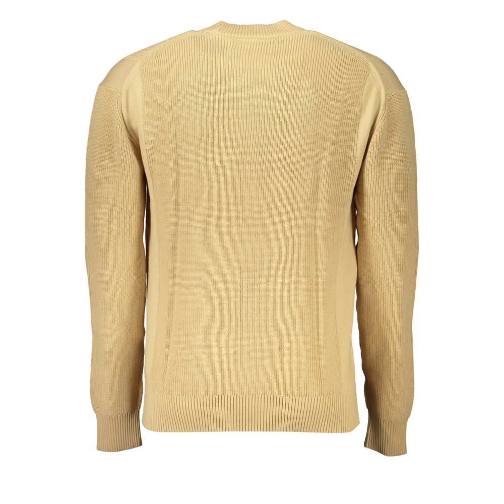 Calvin Klein Beige Cotton Sweater, long-sleeved crew neck with contrast details and logo embroidery.
