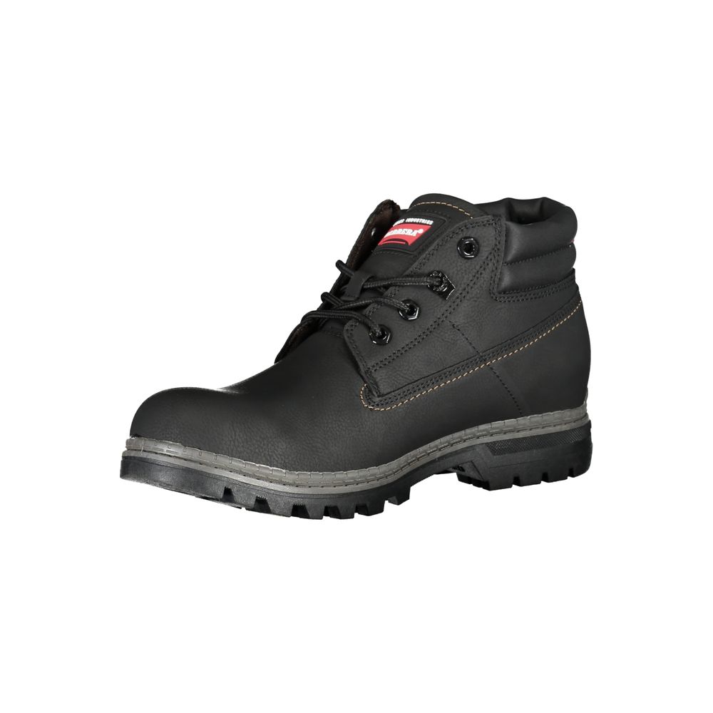 Carrera Black Polyester Ankle boot with laces and logo, featuring contrast details for style and durability.