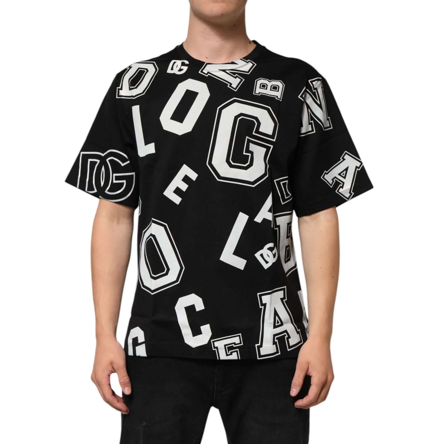 Dolce & Gabbana Black Cotton Letter Logo Short Sleeve T-shirt