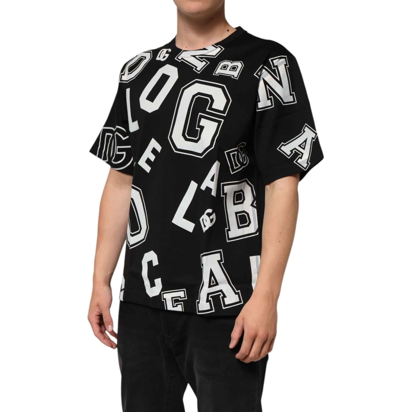 Dolce & Gabbana Black Cotton Letter Logo Short Sleeve T-shirt