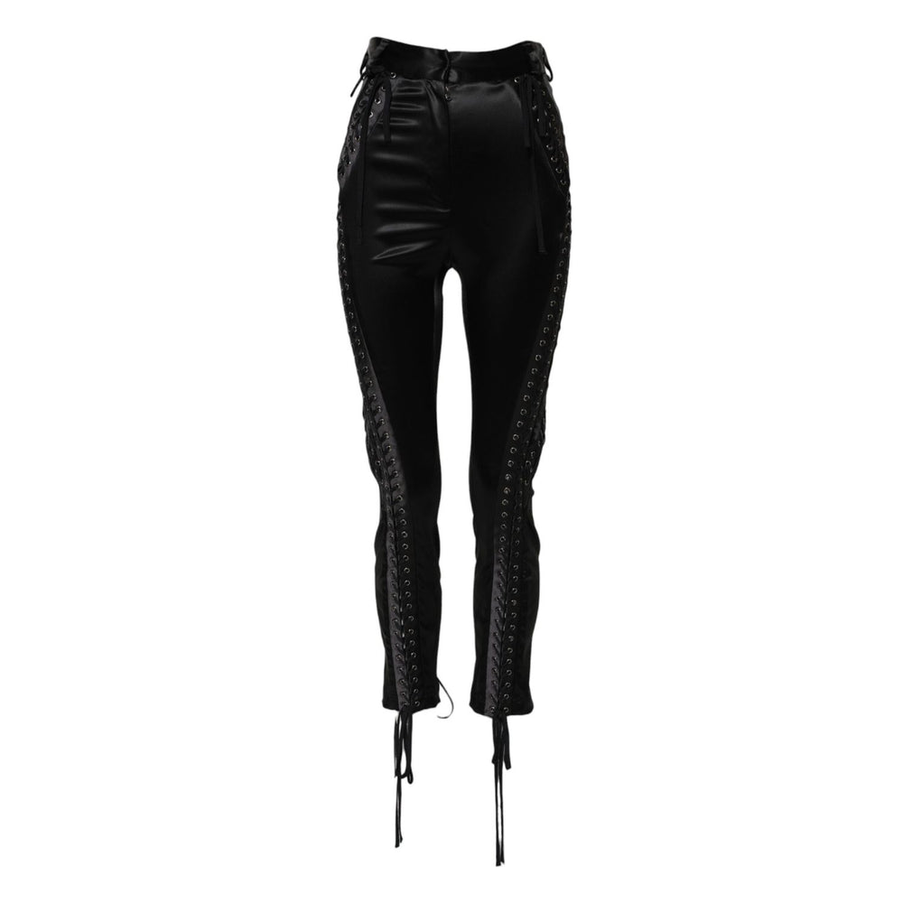 Dolce & Gabbana Black Lace Details High Waist Skinny Pants