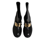 Dolce & Gabbana Black Leather DG Logo Plaque High Boots Shoes