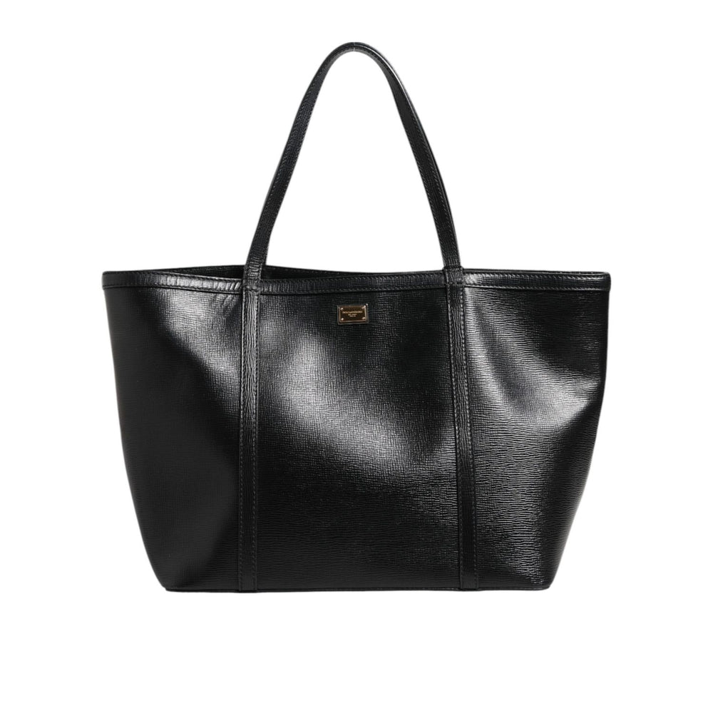 Dolce & Gabbana Black Leather Miss Escape Shopping Tote Women Borse Bag