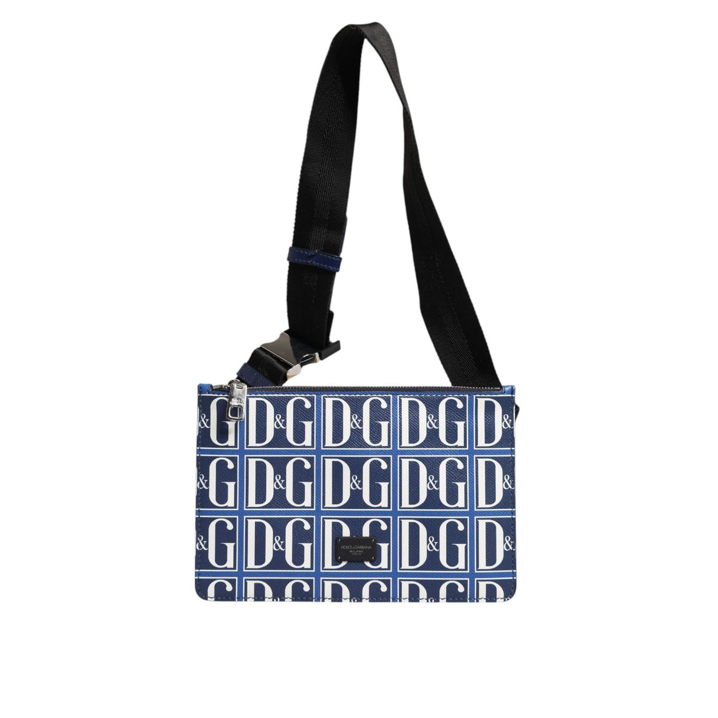 Dolce & Gabbana Blue White Leather D&G Logo Plaque Crossbody Borse Bag