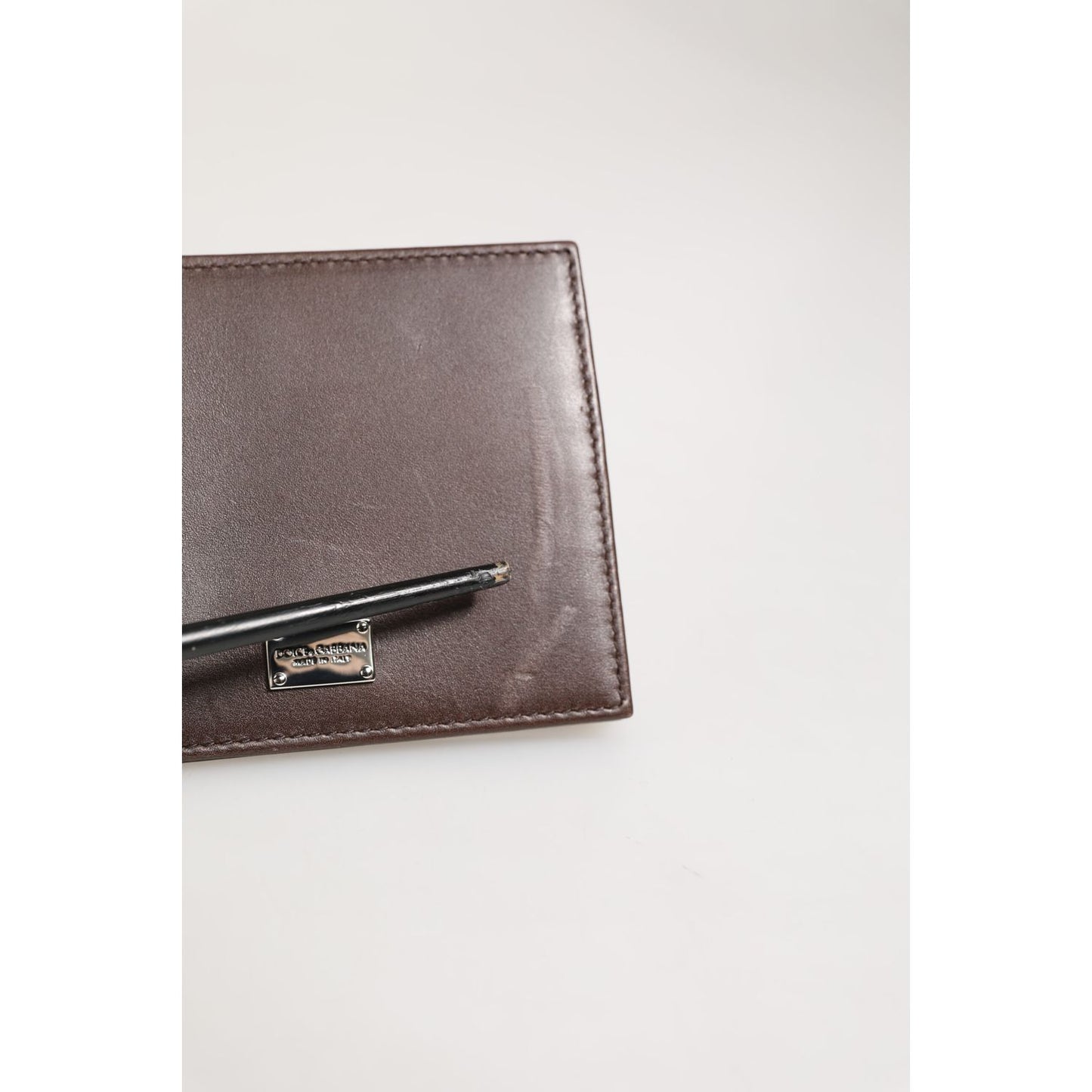 Dolce & Gabbana Brown Leather DG Logo Engrave Bifold Card Holder Wallet SMY11258