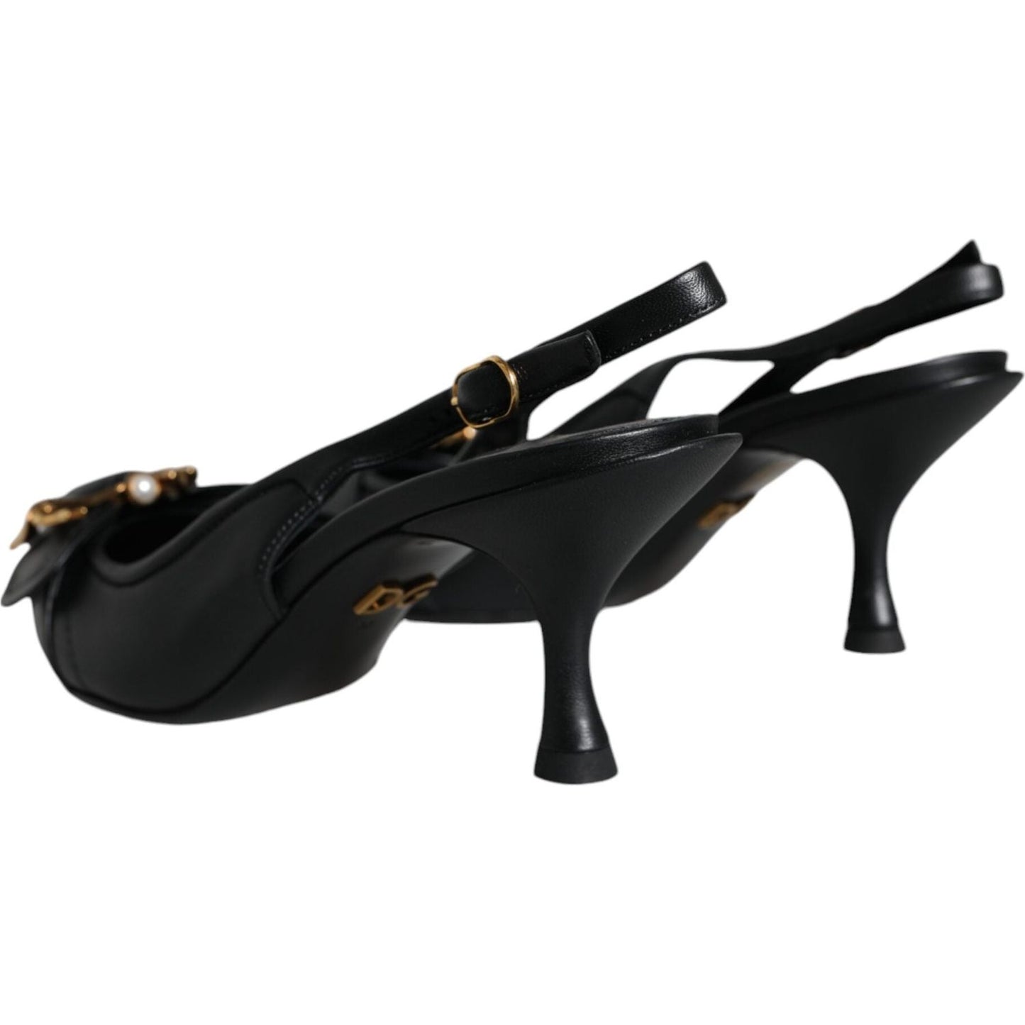 Dolce & Gabbana Black Devotion Leather Heels Slingback Shoes LA11411-35