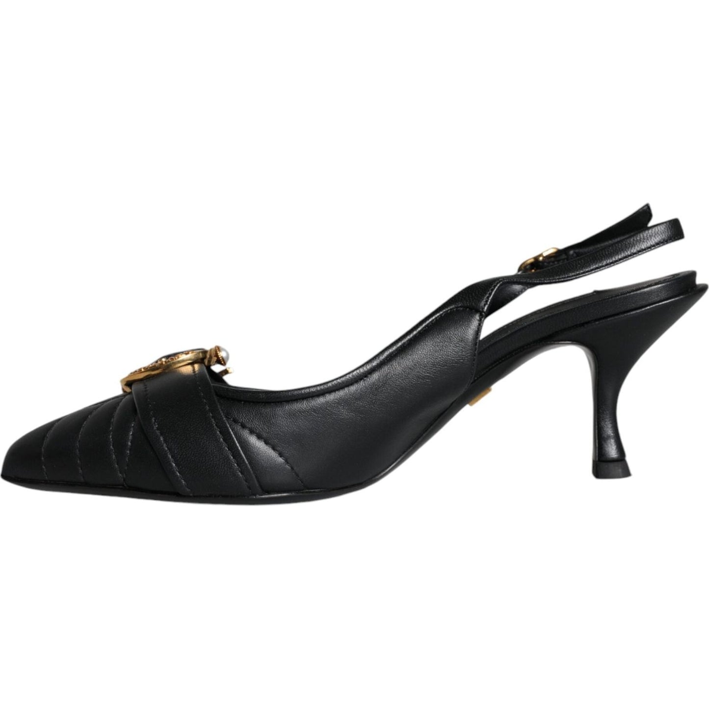 Dolce & Gabbana Black Devotion Leather Heels Slingback Shoes LA11411-35