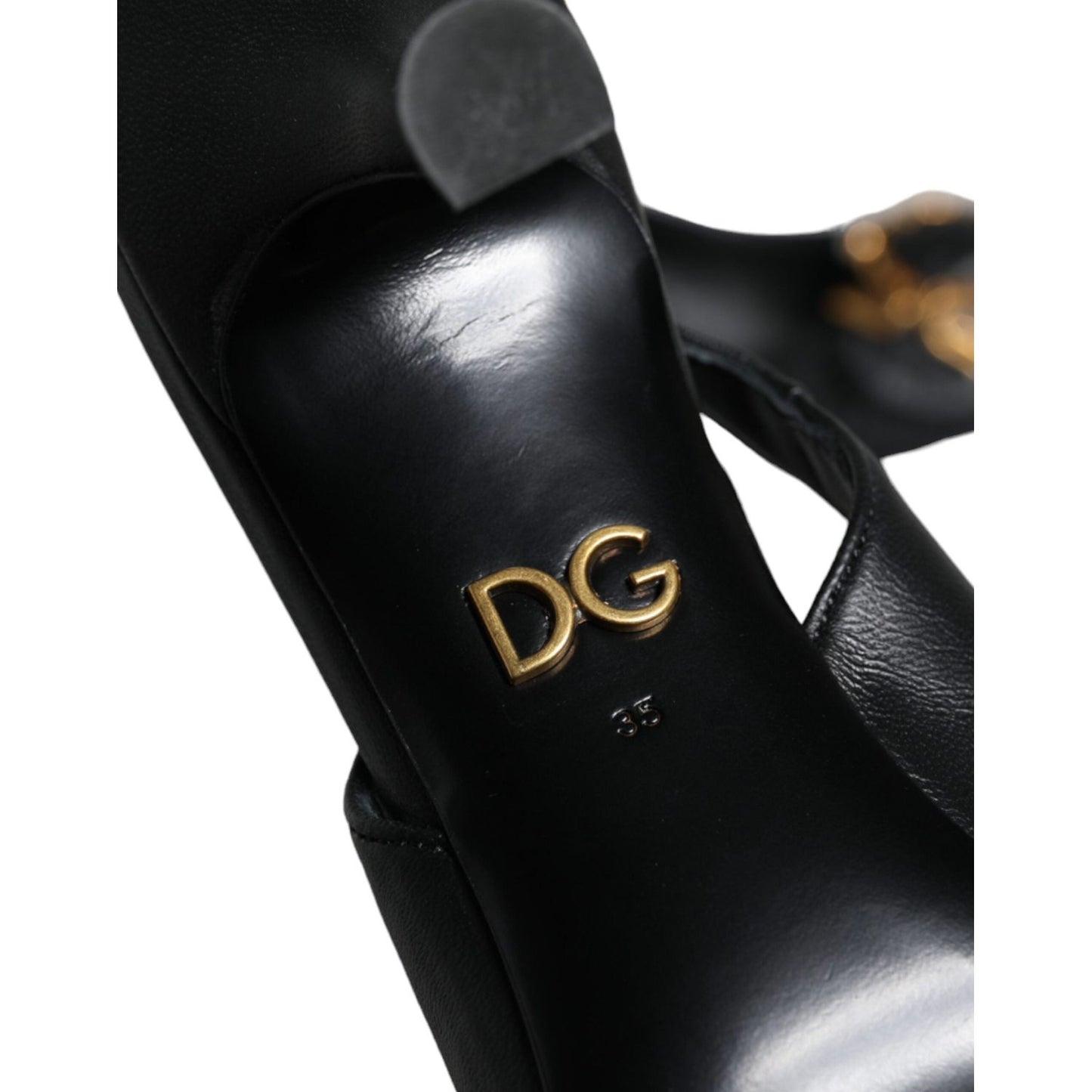 Dolce & Gabbana Black Devotion Leather Heels Slingback Shoes LA11411-35