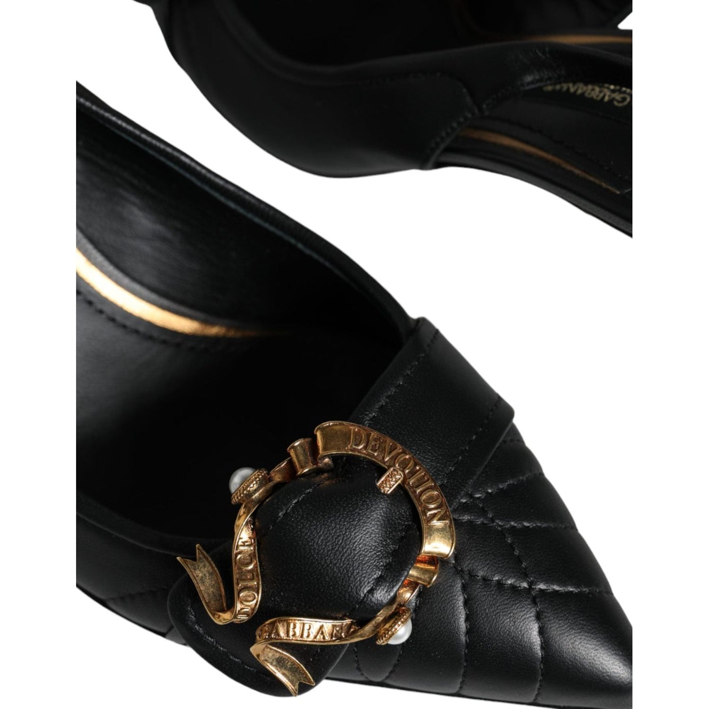 Dolce & Gabbana Black Devotion Leather Heels Slingback Shoes LA11411-35