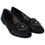 Dolce & Gabbana Blue Crystal Loafer Lace Ballet Flats Shoes LA9343-37