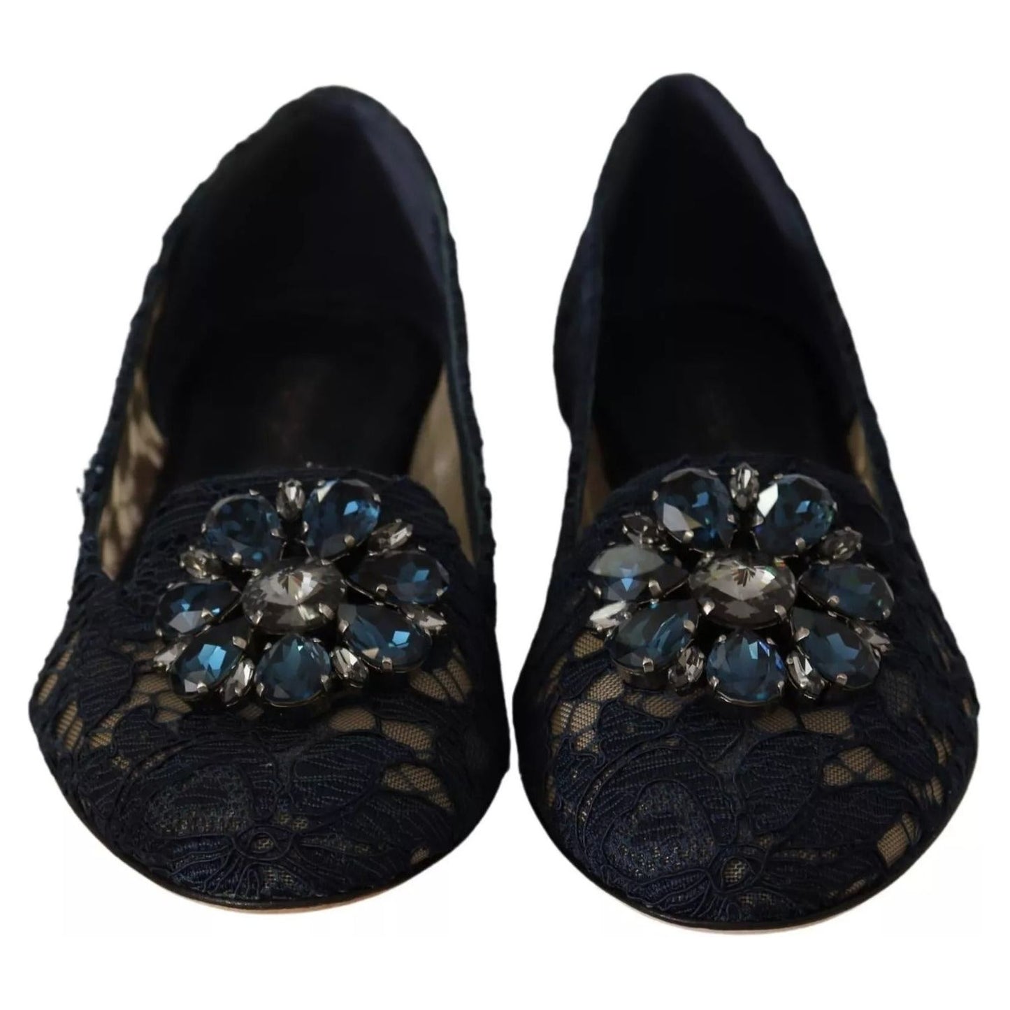 Dolce & Gabbana Blue Crystal Loafer Lace Ballet Flats Shoes LA9343-37
