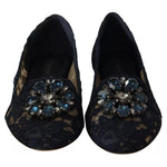 Dolce & Gabbana Blue Crystal Loafer Lace Ballet Flats Shoes LA9343-37