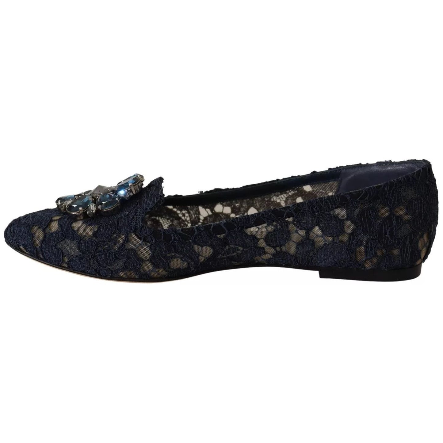 Dolce & Gabbana Blue Crystal Loafer Lace Ballet Flats Shoes LA9343-37