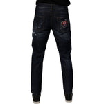 Dolce & Gabbana Dark Blue Cotton Tattered Skinny Denim Jeans PAN75030-48