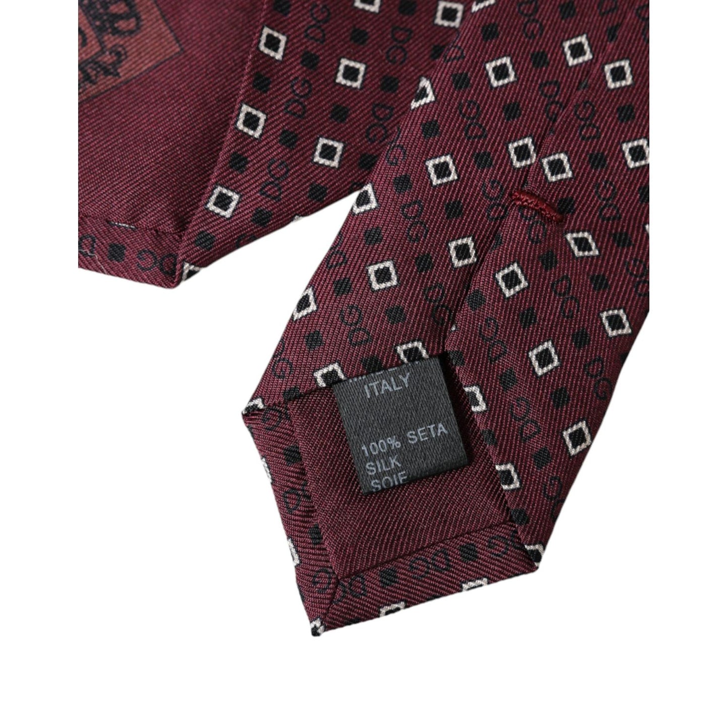 Dolce & Gabbana Maroon Silk Branded Logo Adjustable Men Tie with Italian craftsmanship and square pattern in 100% silk material.