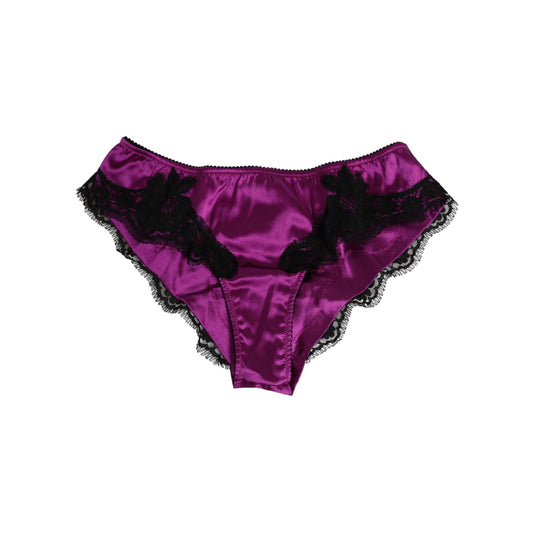 Dolce & Gabbana Purple Silk Satin Floral Lace Panty Brief Underwear