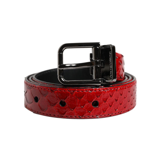Dolce & Gabbana Red Exotic Leather Brass Metal Buckle Belt