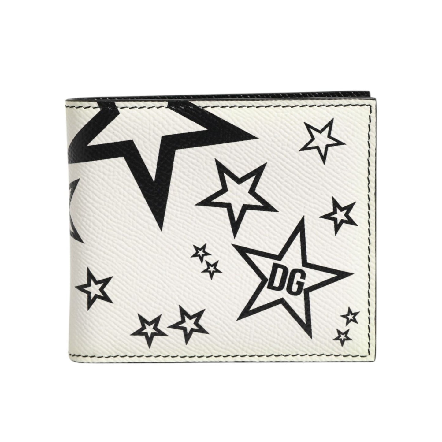Dolce & Gabbana White Leather DG Star Logo Bifold Card Holder Wallet SMY11051