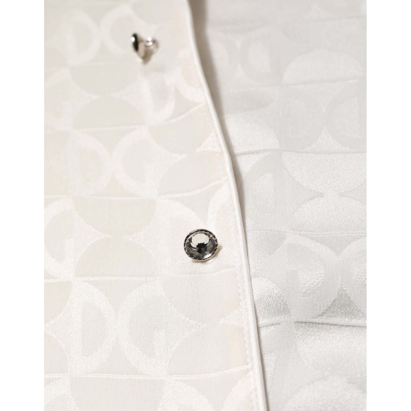 Dolce & Gabbana White Silk DG Logo Print Long Sleeves Shirt