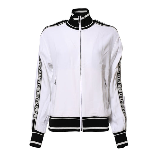 Dolce & Gabbana White Viscose Logo Women Full Zip Jacket