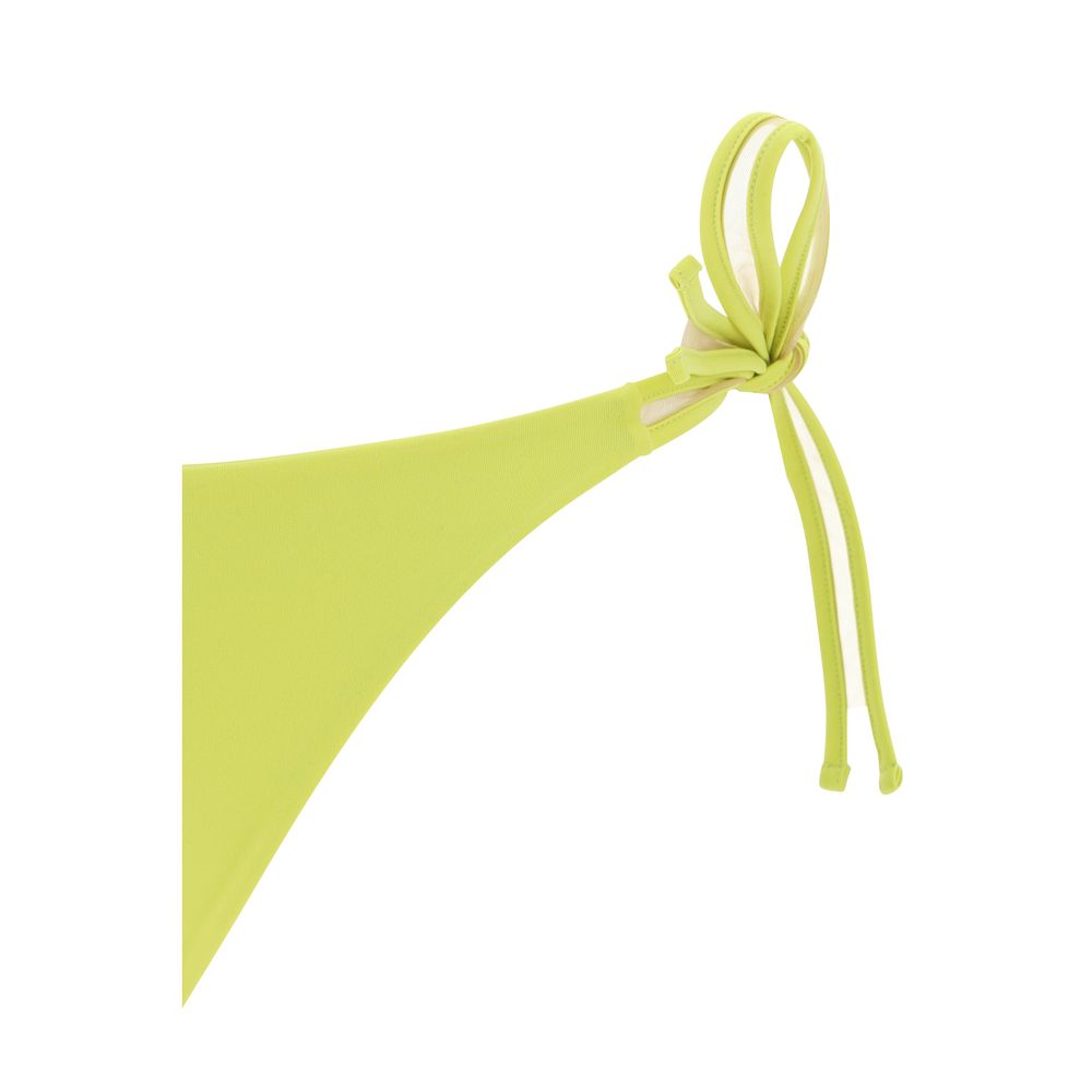 Exilia Yellow Polyamide Swim Briefs tied hip detail, classic SS24 swimsuit, made from 100% polyamide, vibrant yellow hue.