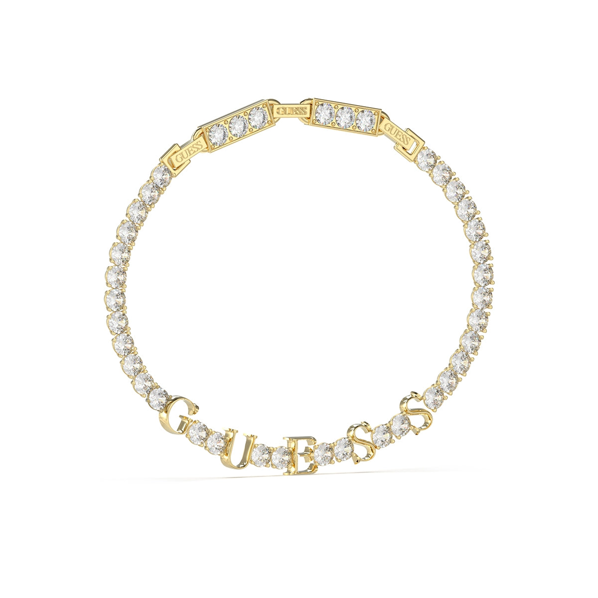 GUESS JEWELS JEWELRY Mod. JUBB04218JWYGT-U gold and crystal bracelet with GUESS lettering