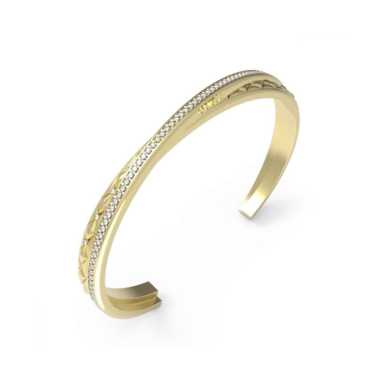 Gold bangle bracelet from GUESS JEWELS JEWELRY Mod. JUBB04584JWYGS showcasing intricate design and elegance