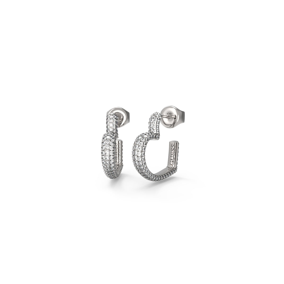 Elegant GUESS JEWELS JEWELRY Mod. JUBE05017JWRHT-U silver hoop earrings with shimmering stones in a stylish design.