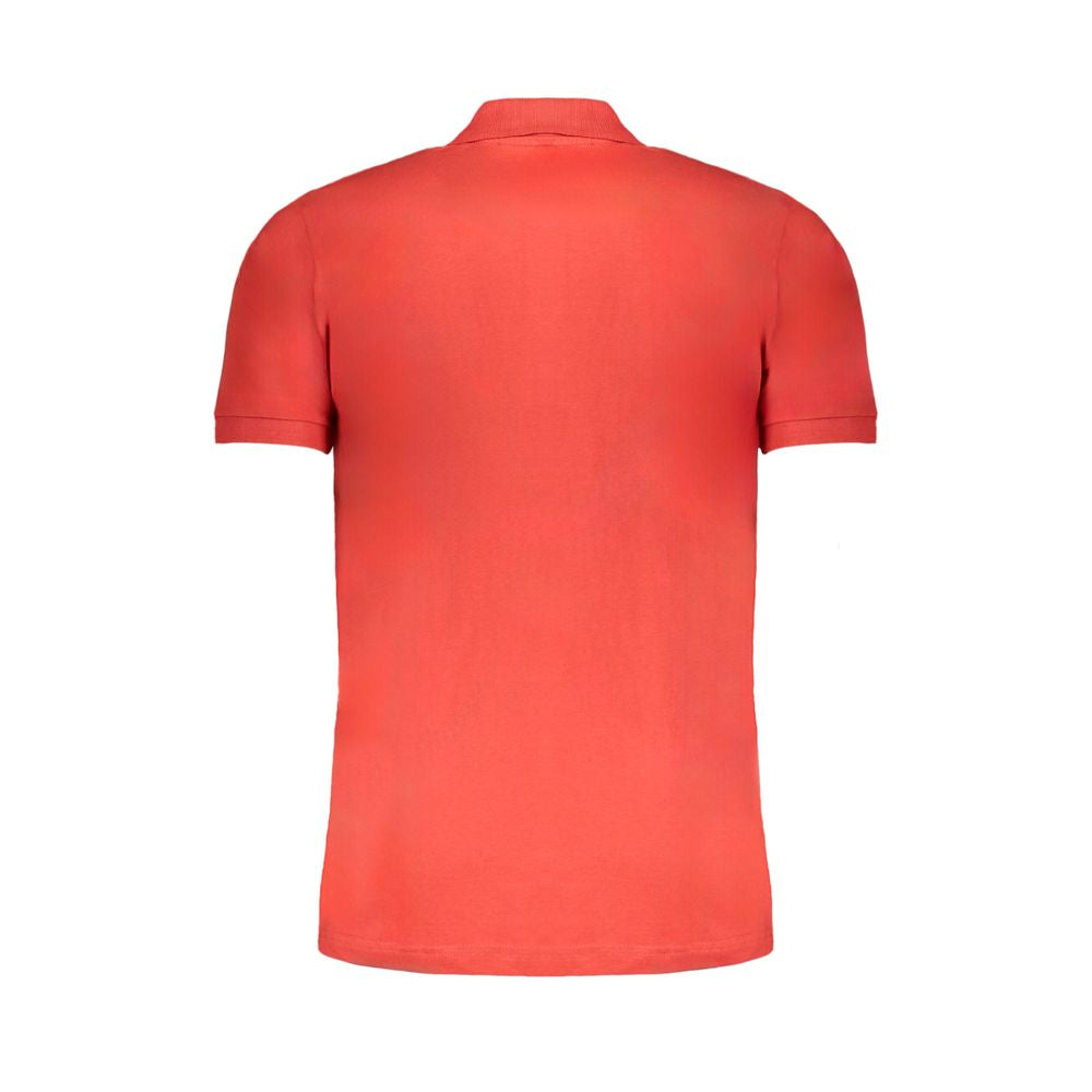 Back view of Gianmarco Venturi Red Cotton Polo Shirt, short-sleeved with embroidery and logo.