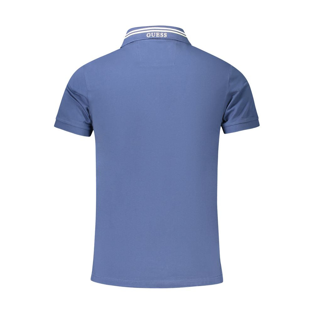 Back view of Guess Jeans Blue Cotton Polo Shirt, extra slim fit, short sleeve, with contrasting details and logo application