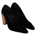 Jil Sander Black Leather Suede Block Heels Pumps Shoes LA9369-36