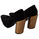 Jil Sander Black Leather Suede Block Heels Pumps Shoes LA9369-36