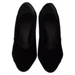 Jil Sander Black Leather Suede Block Heels Pumps Shoes LA9369-36