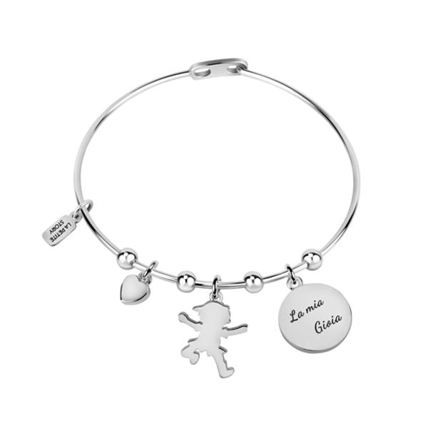 LA PETITE STORY JEWELRY Mod. LPS05ASF04 featuring silver charm bracelet with heart and engraved pendants
